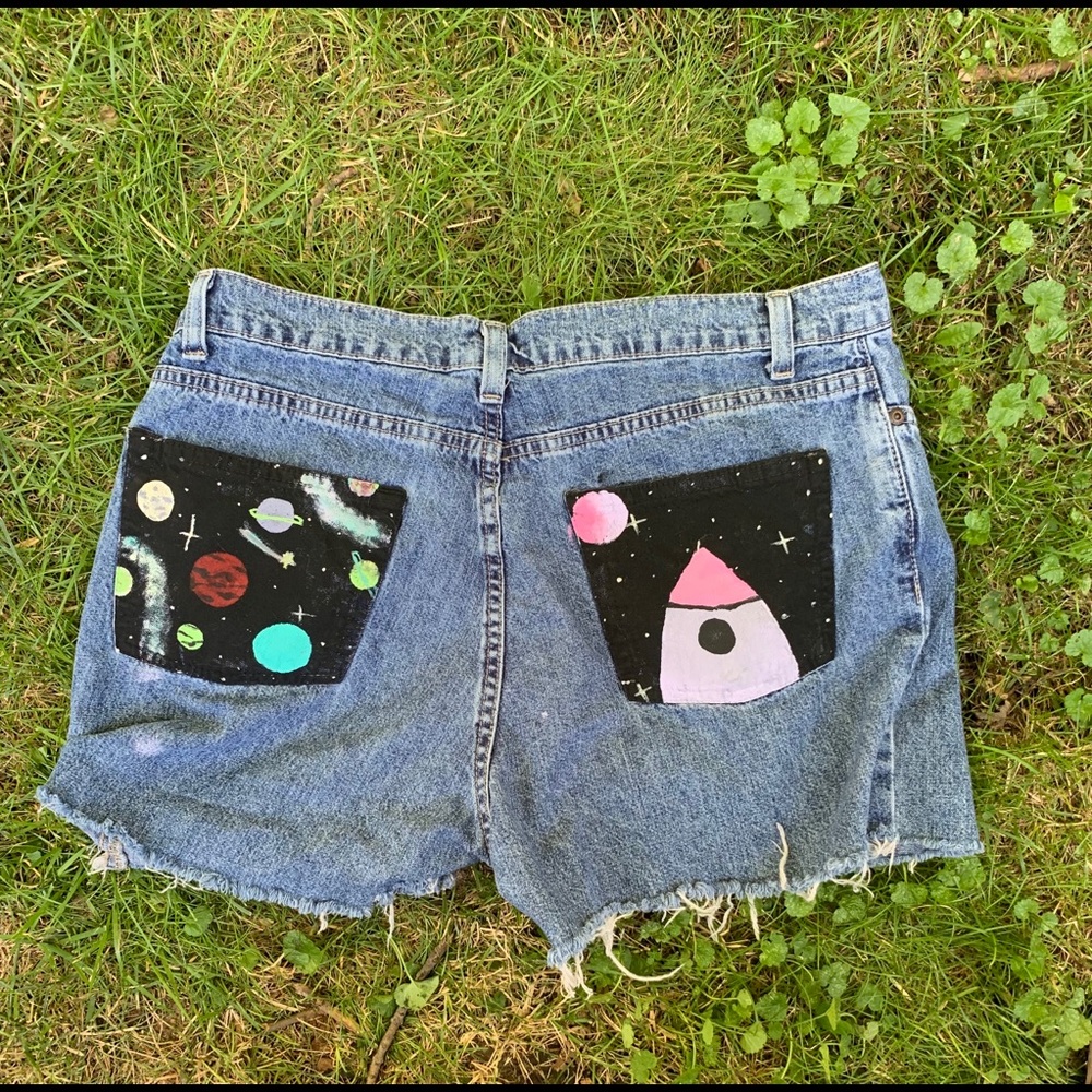 CUSTOM PAINTED SPACE JEAN SHORTS